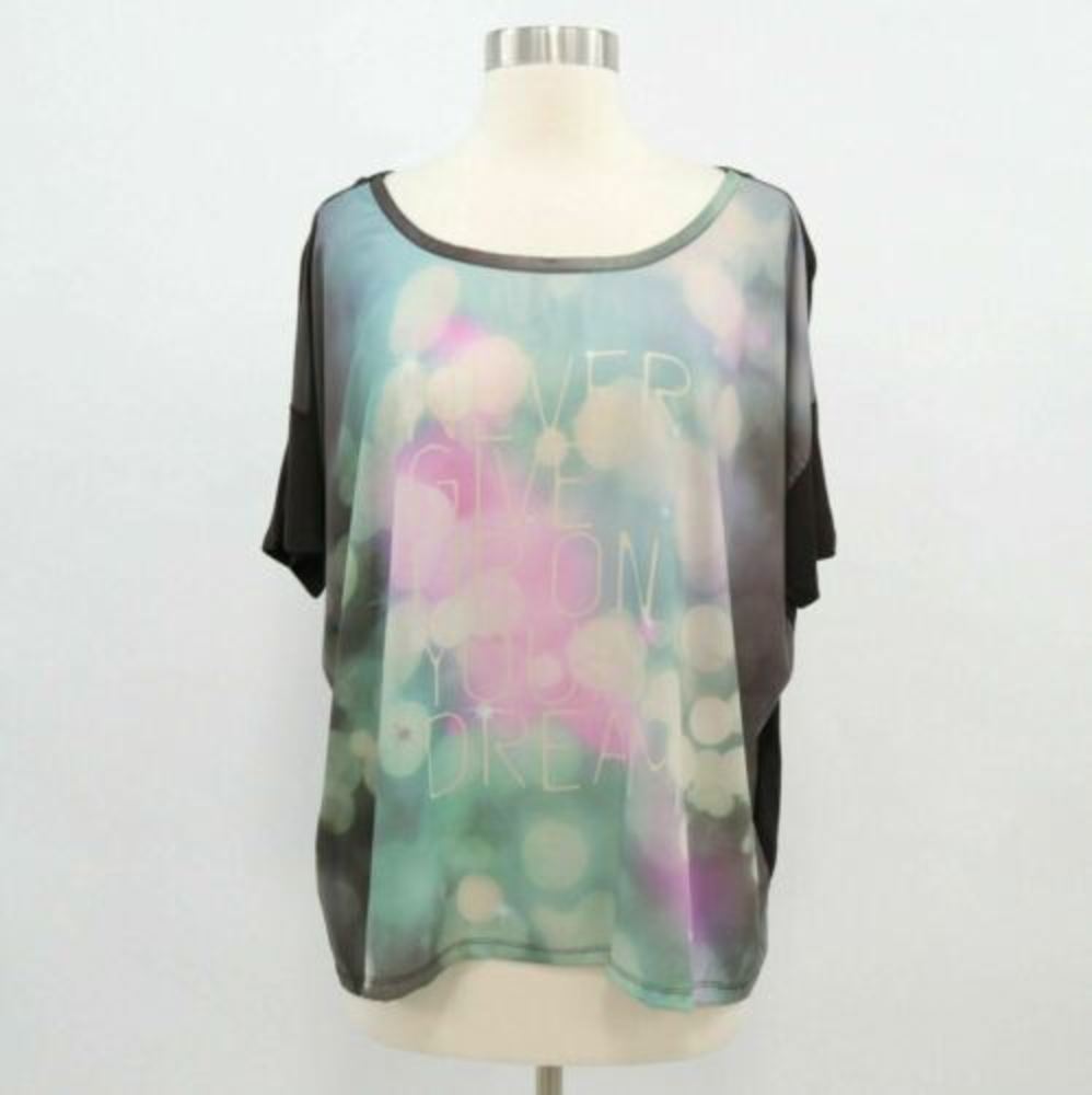 Replay Top T-Shirt Womens L Large NEW Dolman Sleeves Black Pink Loose Fit